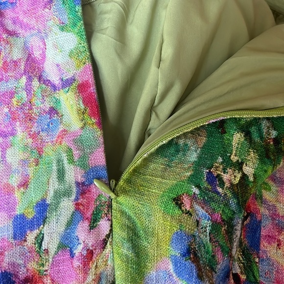 MOTF Linen Floral Print Shirred Back Strapless Mini Dress Large - Picture 11 of 12